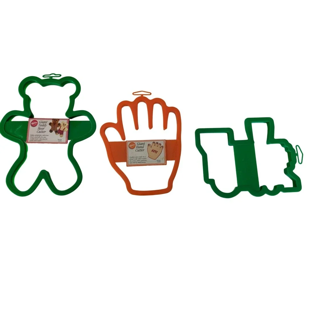 Wilton Giant Cookie Cutter Set 3 Piece Train Teddy Bear Hand Green Orange